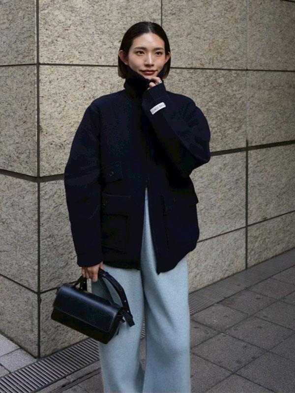 ダブルフェイスフロントファスナーニットプルオーバー