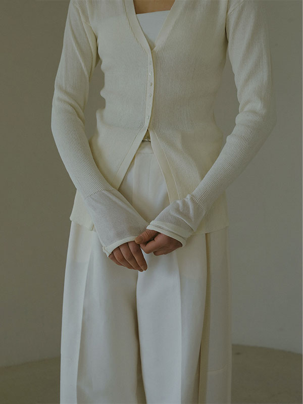 シアーリブニットカーディガン(F IVORY): トップス │ ETRE シアーリブニットカーディガン(F IVORY): トップス │ ETRE