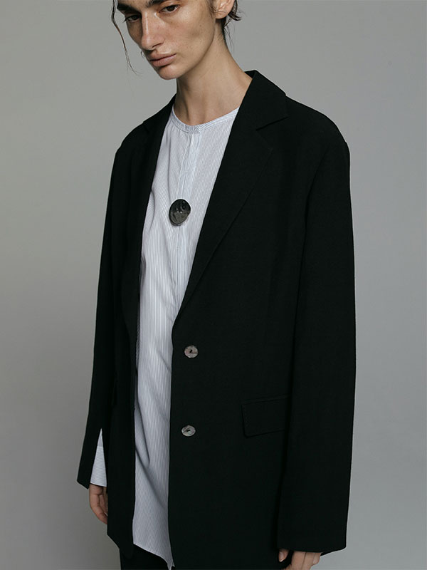 SANTEアクセサリーボタンノーカラーシャツ