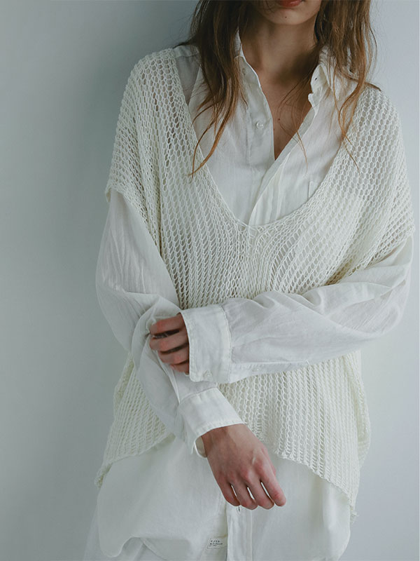 フィッシュネットスリーブレスニットプルオーバー(F WHITE
