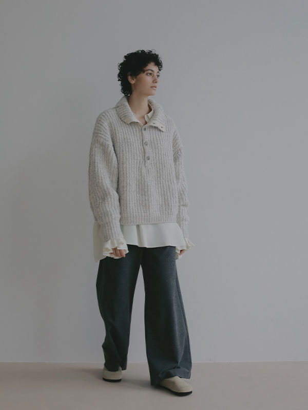 ブークレモールヤーンハイネックニットプルオーバー