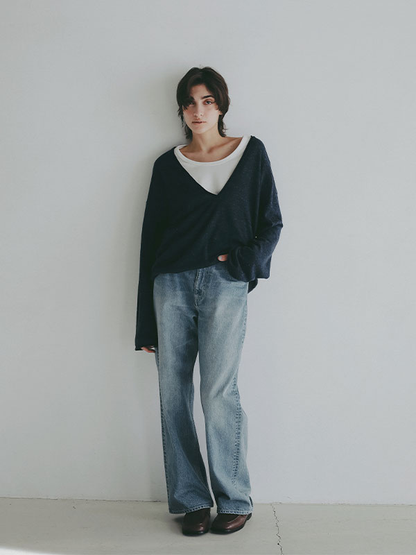 コットンリネンハイゲージネックニットプルオーバー