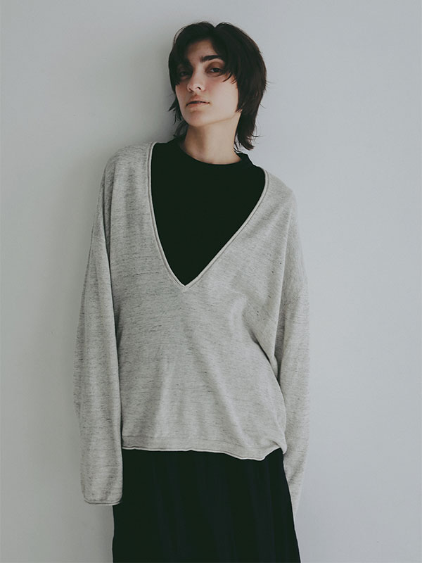 コットンリネンハイゲージネックニットプルオーバー