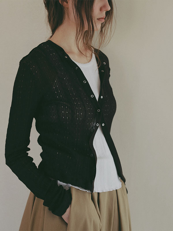 パターンスティッチシアーニットカーディガン