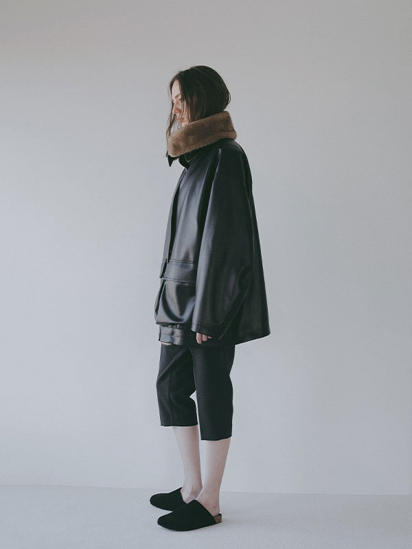 ファーカラーフェイクレザーブルゾン