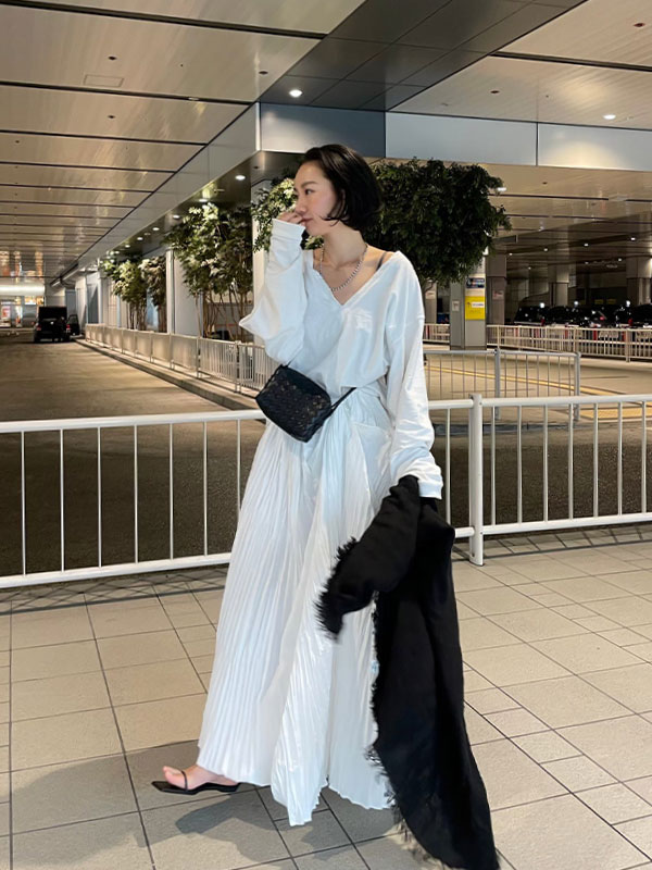 ワッシャープリーツアシンメトリースカート(S WHITE): ボトムス 