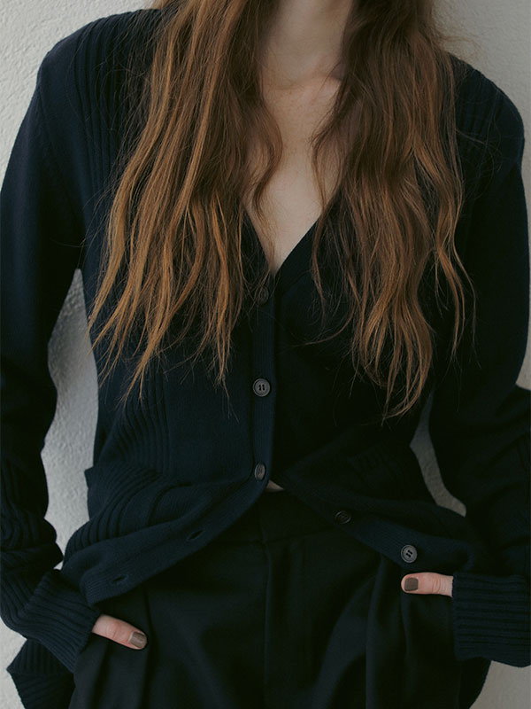 ランダムリブVネックニットカーディガン