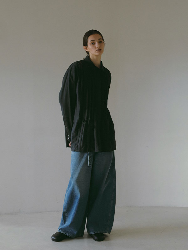 EDWIN×ETRE TOKYOベルテッドワイドデニムパンツ(S BLACK