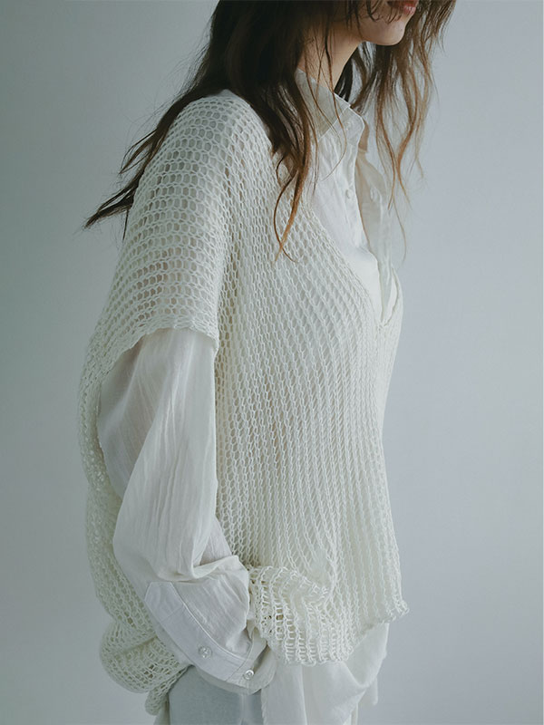 フィッシュネットスリーブレスニットプルオーバー(F WHITE