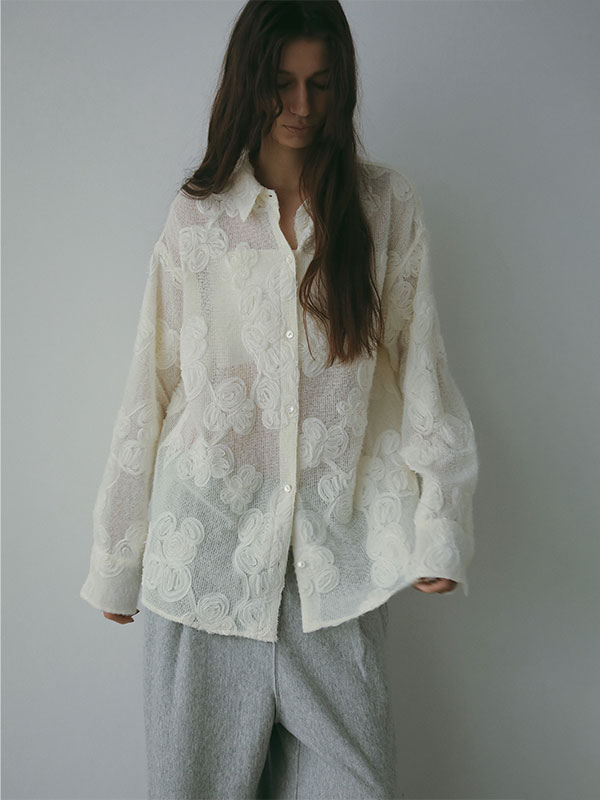 コードエンブロイダリーブラッシュドチュールシャツ