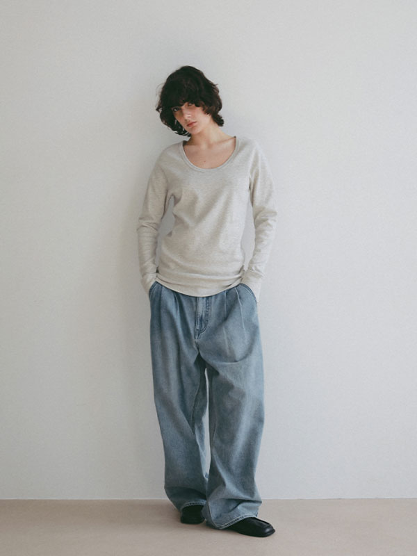 デニムタックワイドパンツ