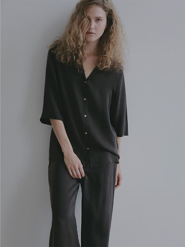 オープンネックキュプラシャツ