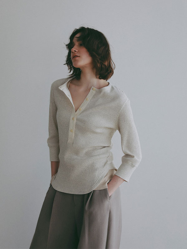 3/4スリーブヘンリーネックプルオーバー