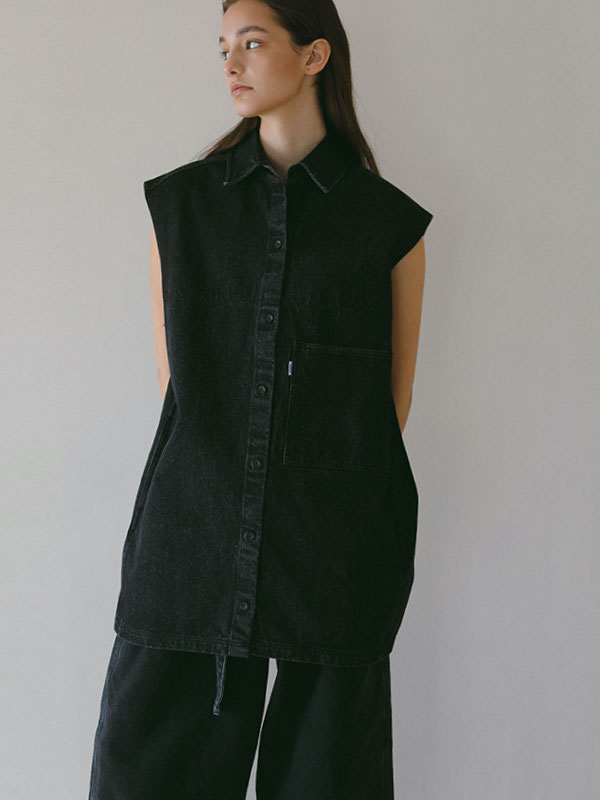 EDWIN×ETRE TOKYOスリーブレスデニムミニワンピース(S BLACK