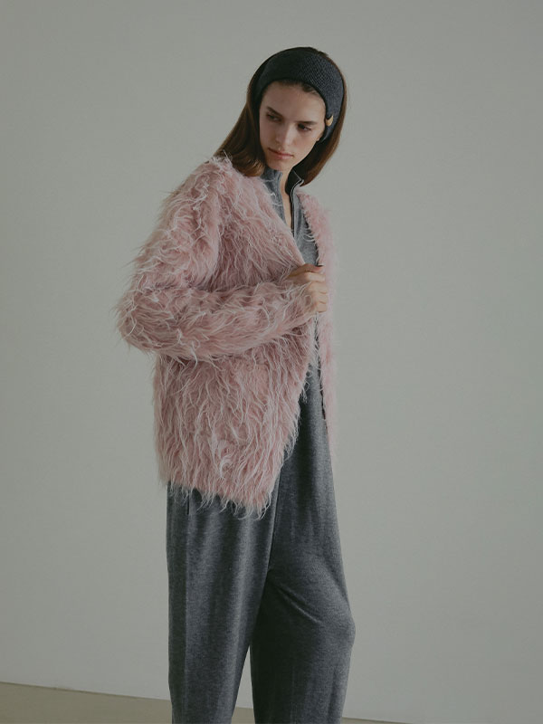 ダブルフェイスヘアリーニットカーディガン