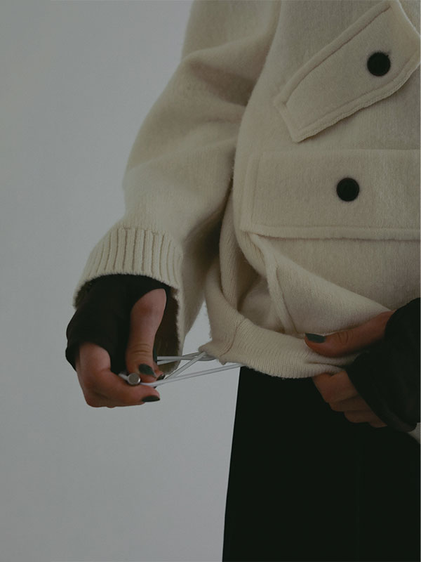 ダブルフェイスフロントファスナーニットプルオーバー