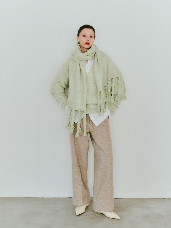 SANTEヘアリーシルクフリンジニットストール