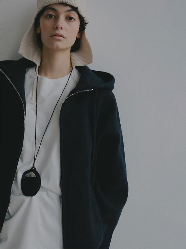 ダブルフェイスオーバーサイズニットパーカー