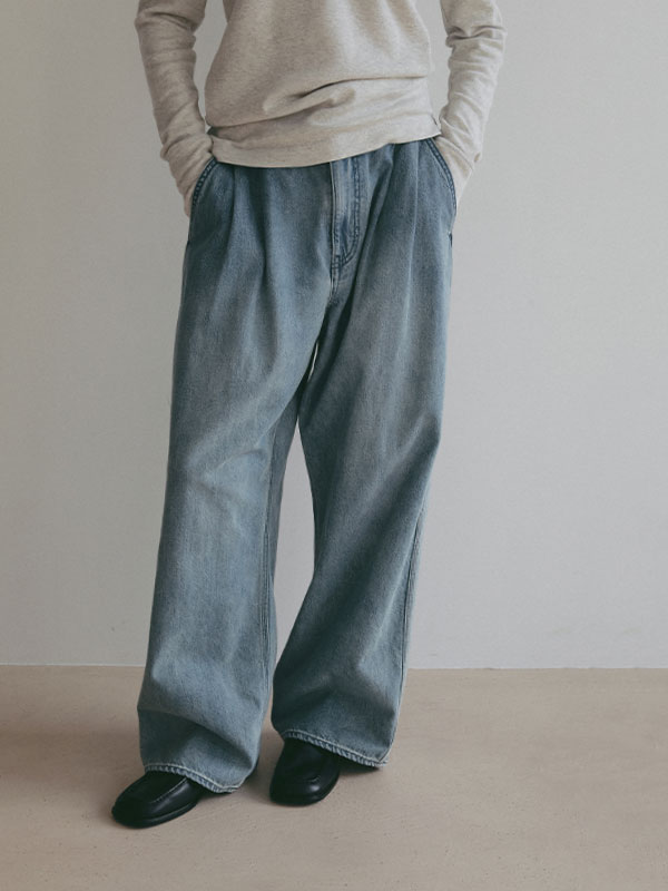 デニムタックワイドパンツ