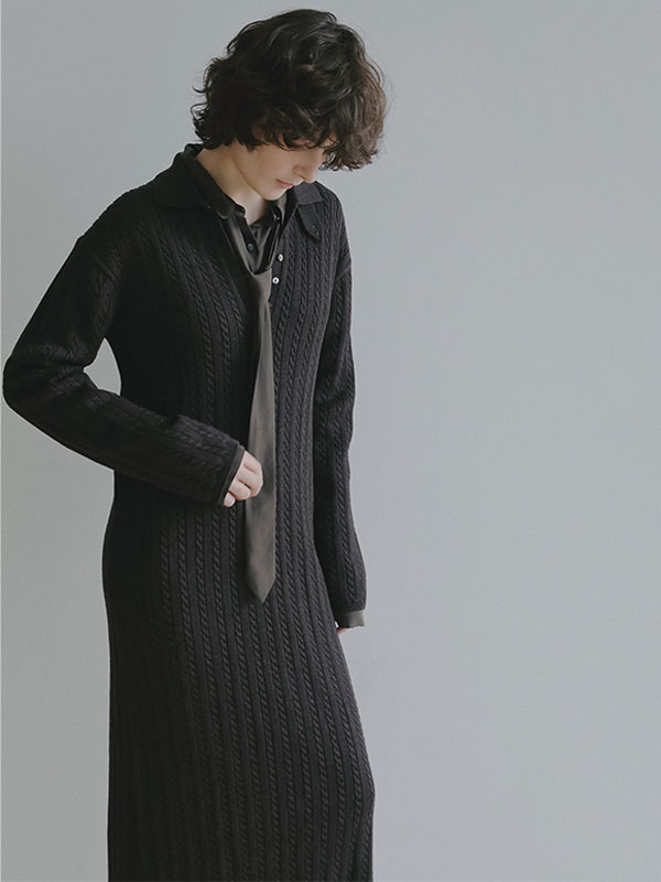ナローケーブルニットワンピース