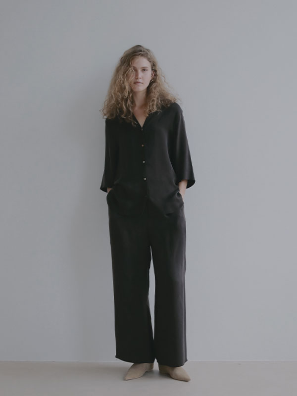 オープンネックキュプラシャツ