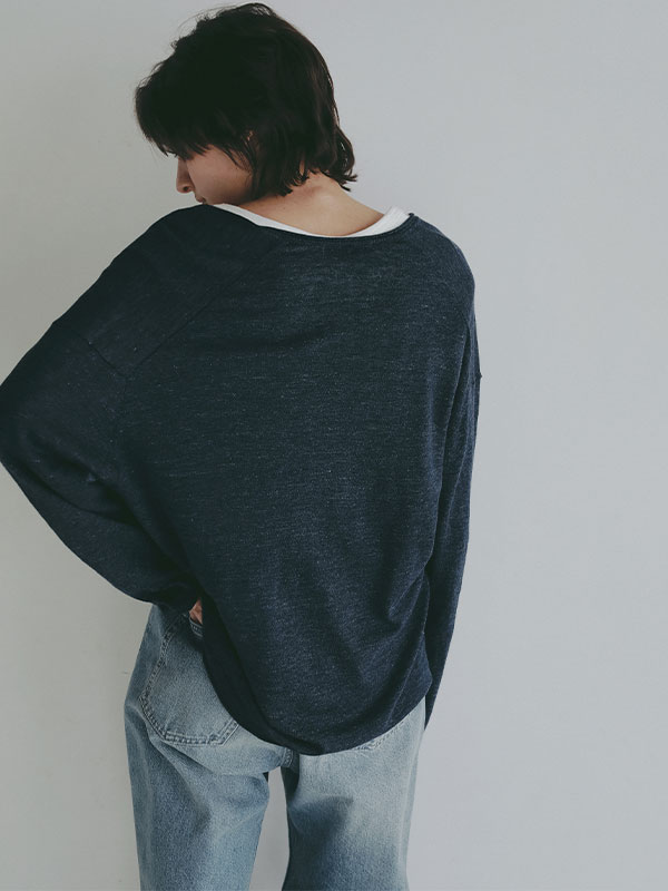 コットンリネンハイゲージネックニットプルオーバー