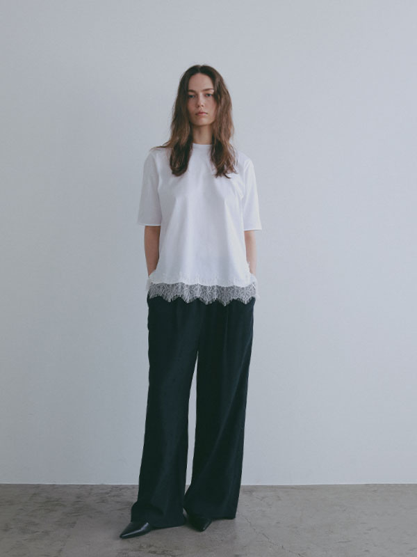 クルーネックヘムレースTee