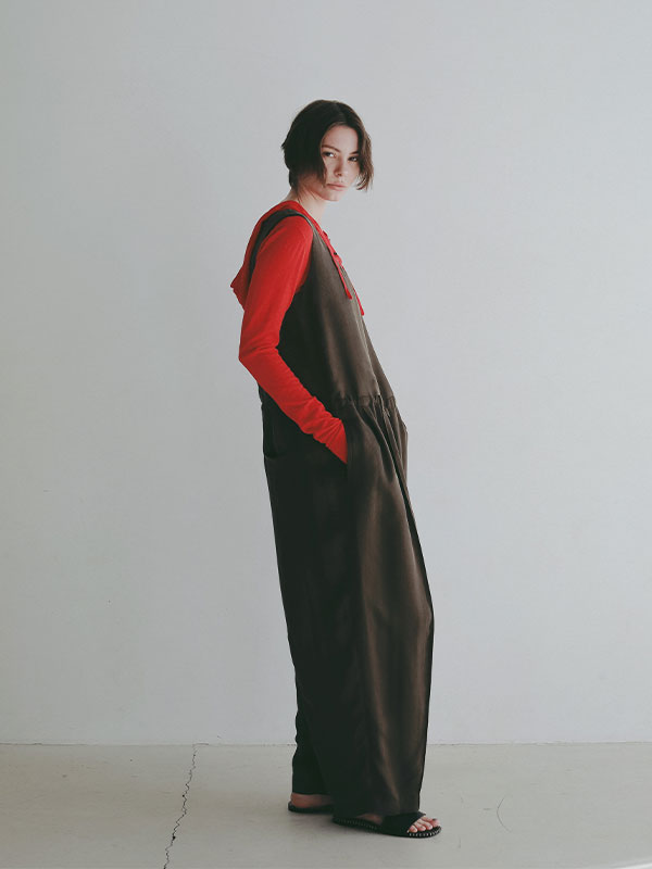 クルーネックキュプラタンクオールインワン