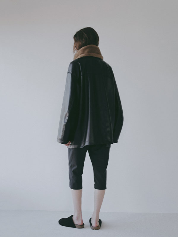 ファーカラーフェイクレザーブルゾン