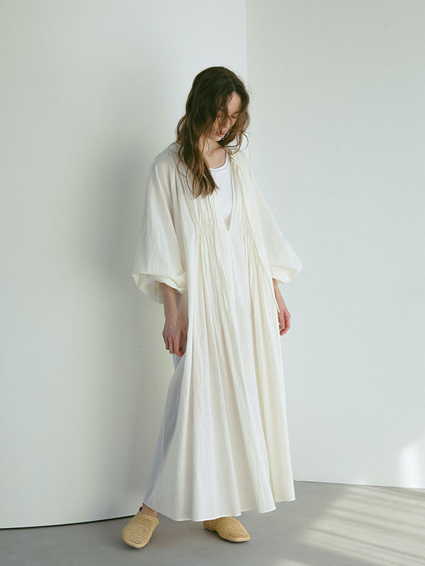 ETRE TOKYO ハンドタックシアーボリュームドレス ハンドタックシアーボリュームドレス(F WHITE): ワンピース