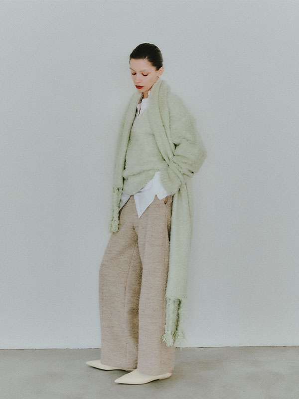 SANTEヘアリーシルクフリンジニットストール