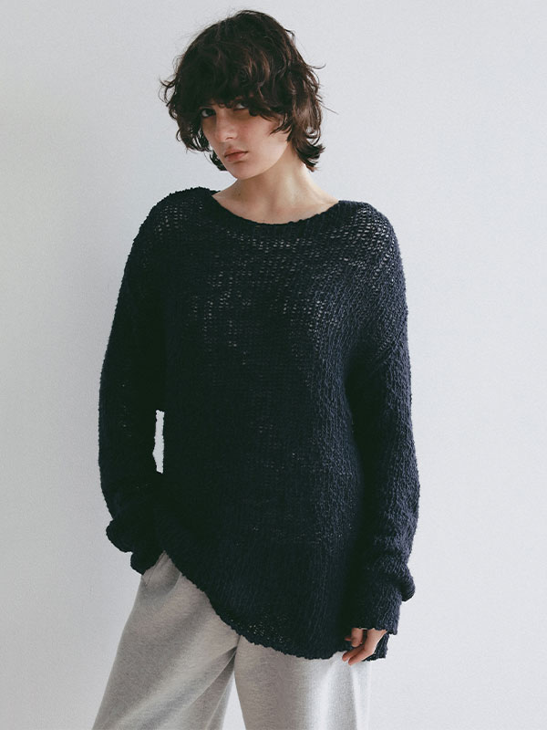 スラブヤーンローゲージニットプルオーバー