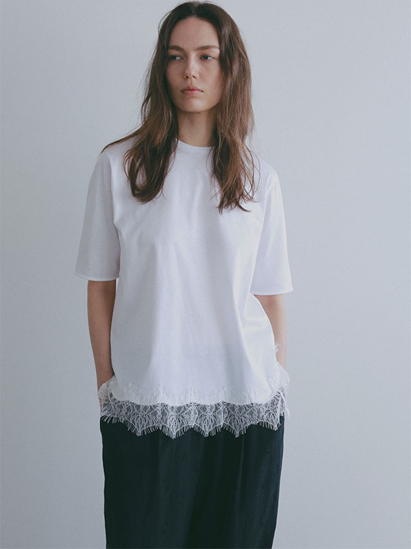 クルーネックヘムレースTee