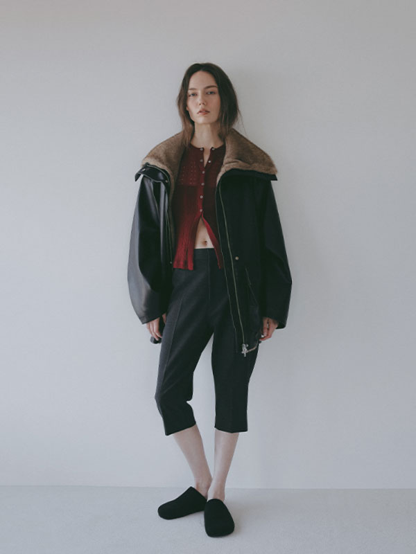 ファーカラーフェイクレザーブルゾン