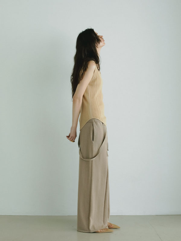 【新品】25SS ETRE TOKYO リネンスムースニットパンツ ベージュ　M コットンリネンニットサスパンツ(S BEIGE): ボトムス │ ETRE