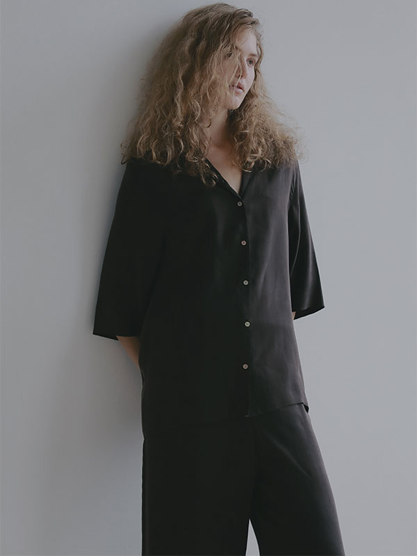 オープンネックキュプラシャツ