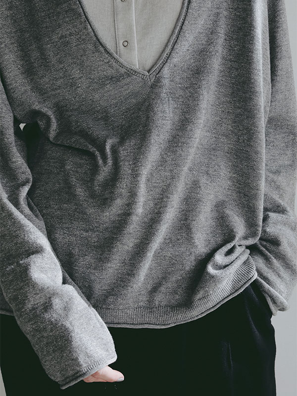 コットンリネンハイゲージネックニットプルオーバー