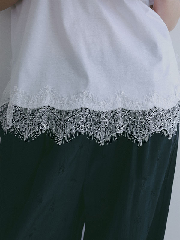 クルーネックヘムレースTee