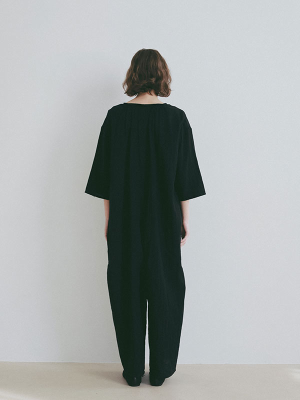 プランジングネックダブルガーゼオールインワン(S OFF WHITE