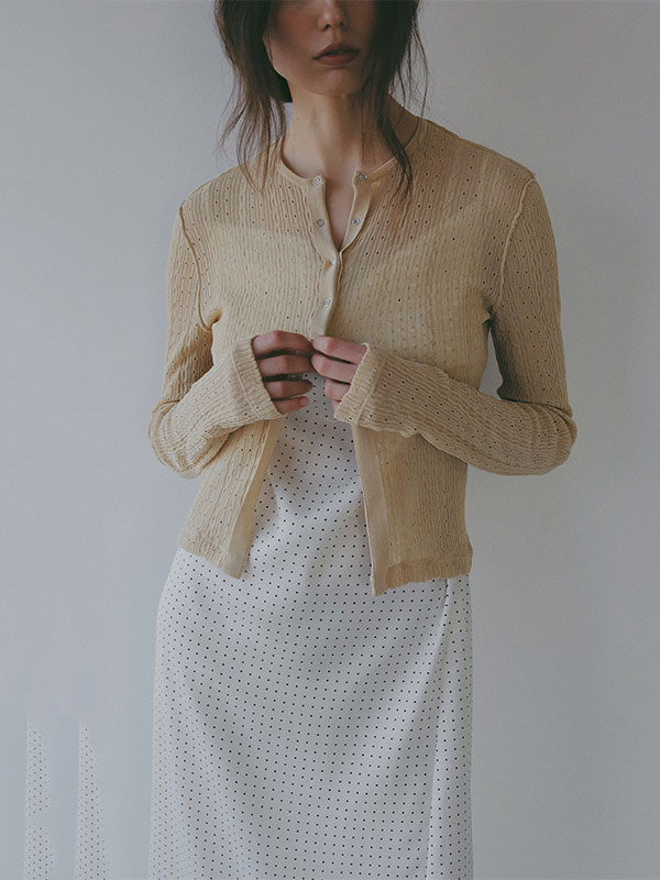 パターンスティッチシアーニットカーディガン