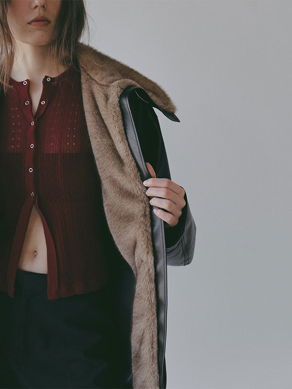 ファーカラーフェイクレザーブルゾン