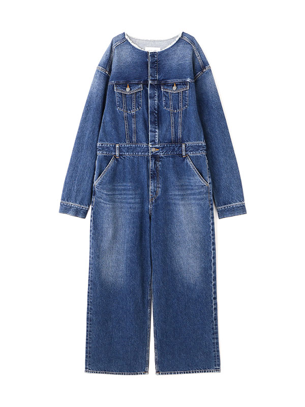 カットオフネックデニムオールインワン(S OFF WHITE