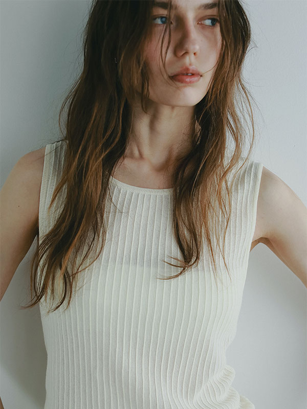 マルチストライプニットタンクトップ(F IVORY): トップス