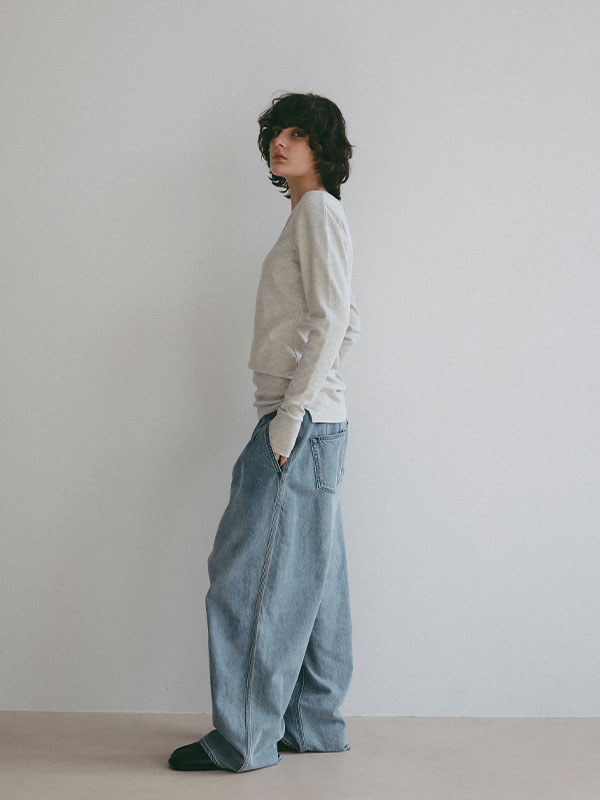 デニムタックワイドパンツ