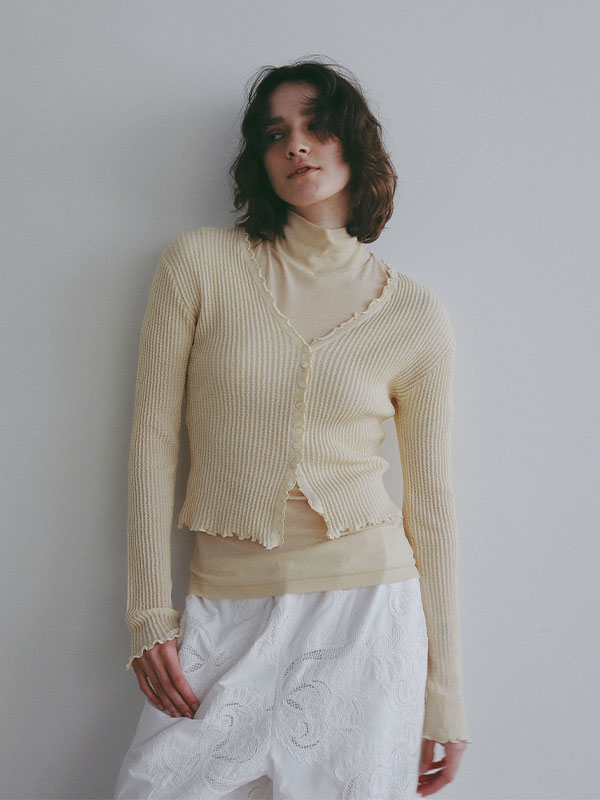 Vネックメローシアーカーディガン