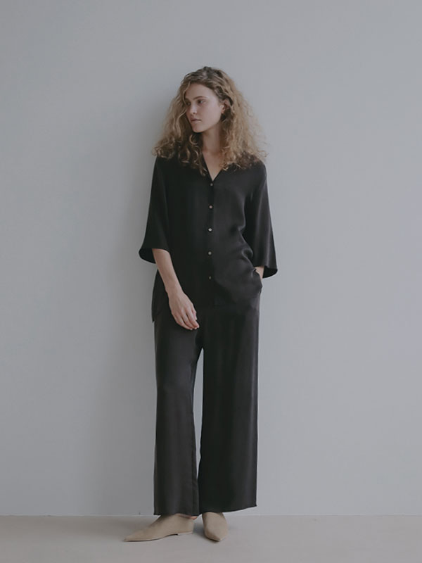 オープンネックキュプラシャツ