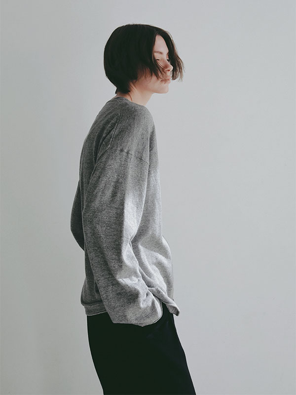 コットンリネンハイゲージネックニットプルオーバー