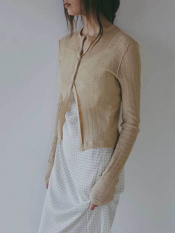 パターンスティッチシアーニットカーディガン