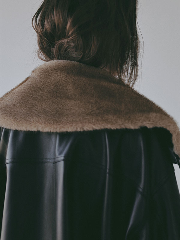 ファーカラーフェイクレザーブルゾン