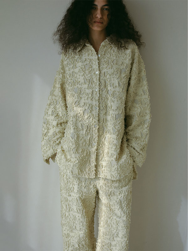 カットジャガードオーバーサイズシャツ(F OFF WHITE): トップス